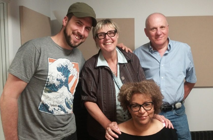 David Goudreault, Clotilde Seille, Serge Bradet et Yanick Ollasa dans le studio de Canal M. David Goudreault, Clotilde Seille, Serge Bradet et Yanick Ollasa dans le studio de Canal M.