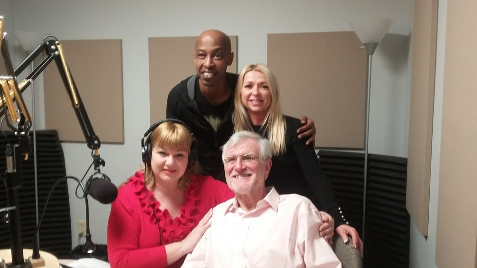 Sophie Stanké, François Barruel,  Michel Mpambara et Chantal Goyette, en studio