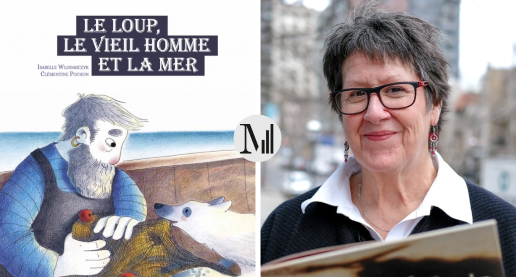 À gauche, couverture du livre «Le loup, le vieil homme et la mer» et à droite, portrait de Marie Lalande.