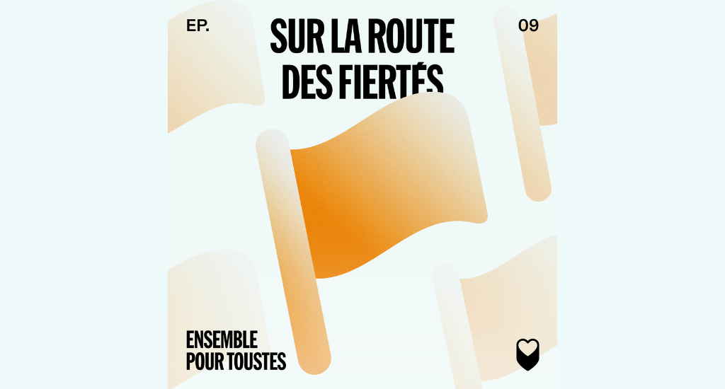 Titre : Sur la route des fiertés. Icône d'un drapeau orange.