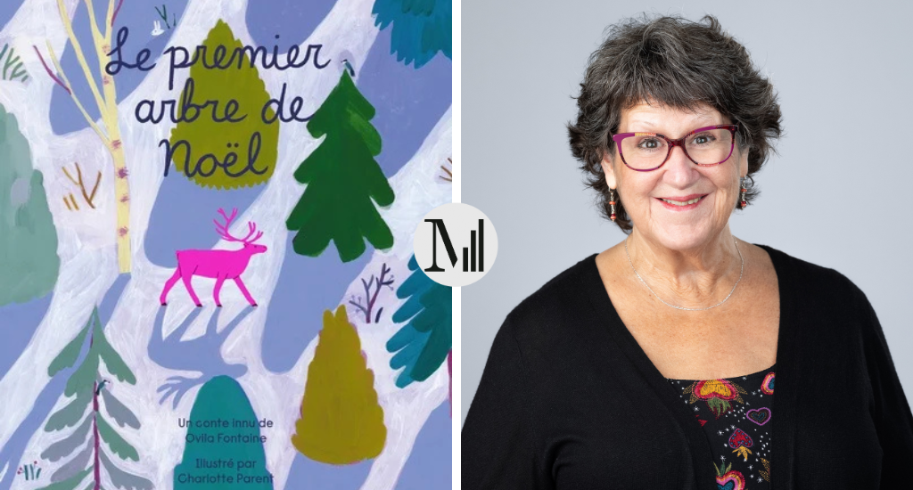 À gauche, couverture du livre «Le premier arbre de Noël», et à droite, portrait de Marie Lalande.