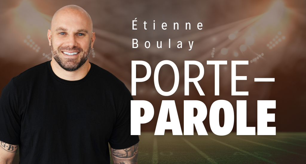 Portrait d'Étienne Boulay. Porte-Parole. Arrière plan d'un terrain de football américain. Portrait d'Étienne Boulay. Porte-Parole. Arrière plan d'un terrain de football américain.