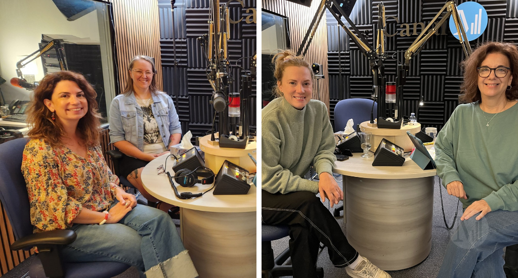 Erika Malot, Marjolaine Guilbert, Alice Moreault et Hélène Denis posent en studio. 