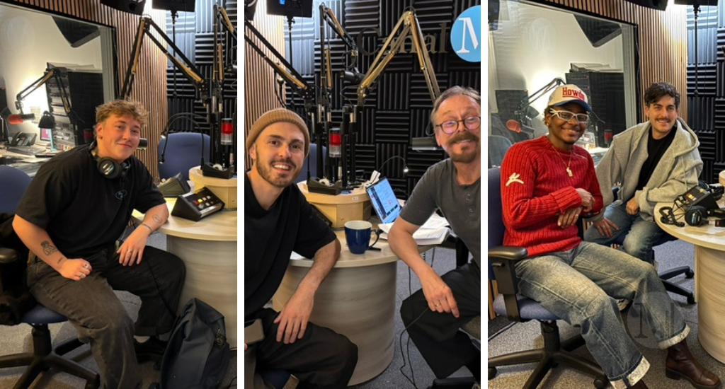 Elo Gauthier-Lamothe, Ahmad Hamdan, Denis-Martin Chabot, JoePhillip Lafortune et Maxime Carbonneau prennent la pose en studio. 
